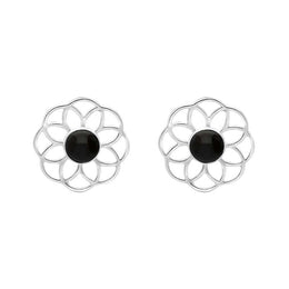 Sterling Silver Whitby Jet Flower Stud Earrings E2422