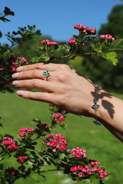 Sterling Silver Malachite Bloom Flower Ball Edge Bracelet B1272