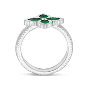 Sterling Silver Malachite Eden Marquise Flower Ring