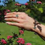 Sterling Silver Malachite Bloom Flower Ball Edge Ring R1276