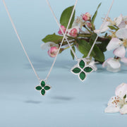 Sterling Silver Malachite Bloom Small Flower Ball Edge Necklace N1155