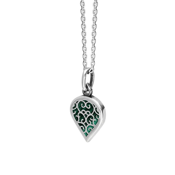 Sterling Silver Malachite Flore Filigree Small Heart Necklace. P3629._2