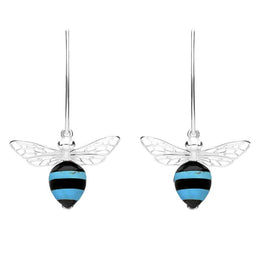 Sterling Silver Turquoise Whitby Jet Bee Small Hook Earrings, E2438.