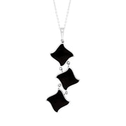 Sterling Silver Whitby Jet Reversible Filigree Triple Square Trefoil Pendant