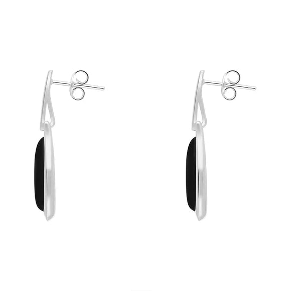 Sterling Silver Whitby Jet Long Pear Shaped Drop Earrings