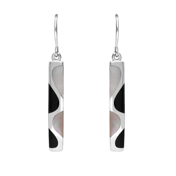 Sterling Silver Whitby Jet Pink Mother of Pearl Slim Four Stone Drop Earrings D