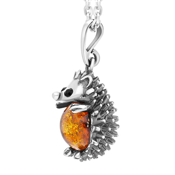 Sterling Silver Amber Large Hedgehog Necklace