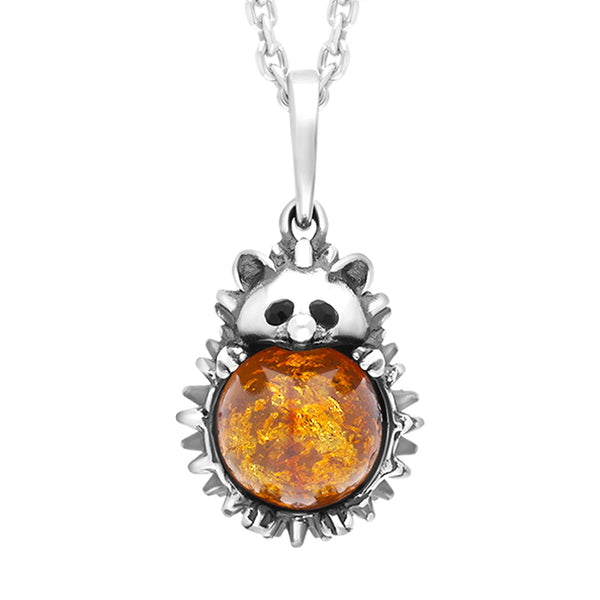 Sterling Silver Amber Large Hedgehog Necklace, p3544.