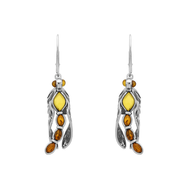 Sterling Silver Amber Dragonfly Drop Earrings E2425