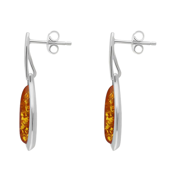 Sterling Silver Amber Long Pear Drop Earrings E1556_2