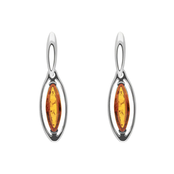 Sterling Silver Amber Marquise Open Edge Drop Earrings E1560