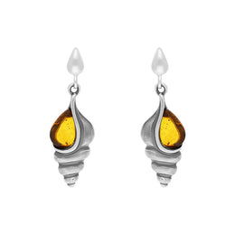 Sterling Silver Amber Shell Drop Earrings E2420