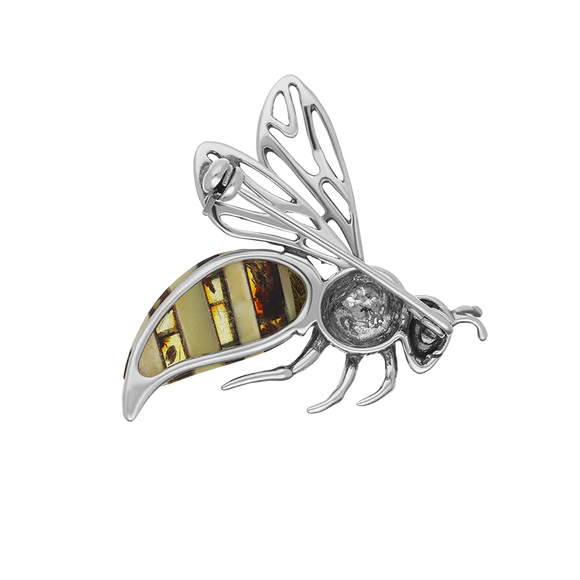 Sterling Silver Baltic Amber Filigree Wings Bee Brooch M362_2
