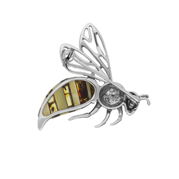 Sterling Silver Baltic Amber Filigree Wings Bee Brooch M362_2