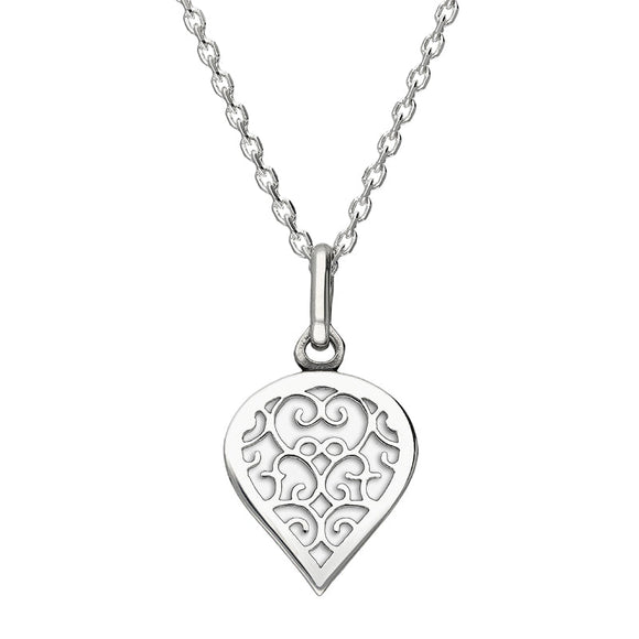 Sterling Silver Bauxite Flore Filigree Small Heart Necklace. P3629.