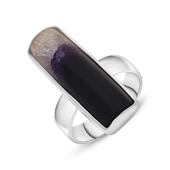 Sterling Silver Blue John Abstract Curved Oblong Shaped Ring, RUNQ0001680