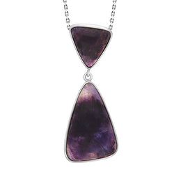 Sterling Silver Blue John Abstract Triangle Two Stone Drop Necklace, PUNQ0007572