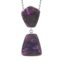 Sterling Silver Blue John Abstract Two Stone Drop Necklace, PUNQ0007602