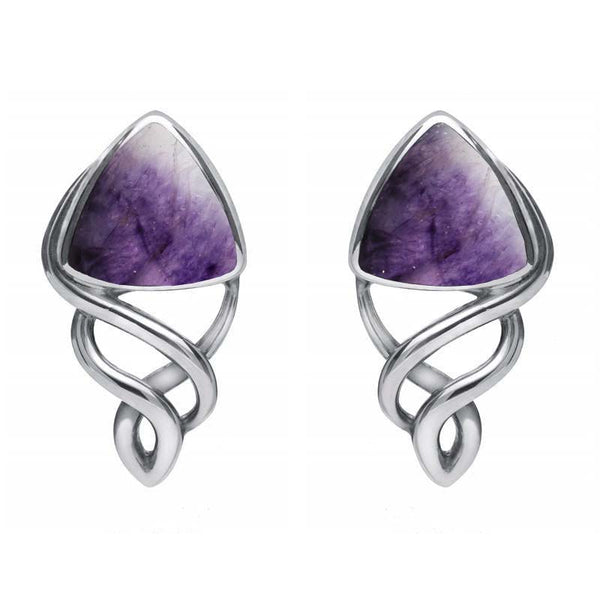 Sterling Silver Blue John Curve Triangle Celtic Stud Earrings, E986.