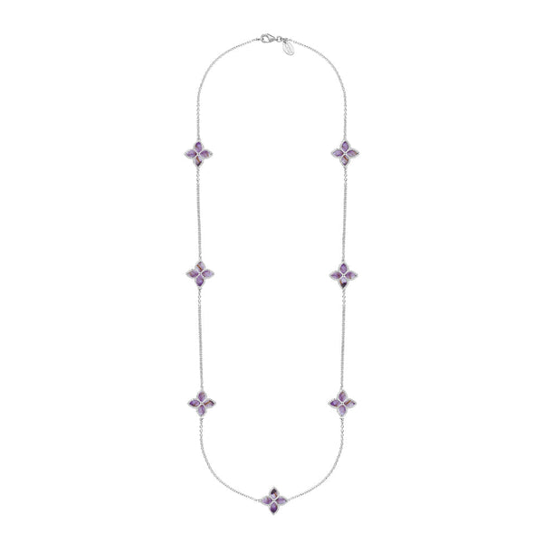 Sterling Silver Blue John Eden Long Marquise Flower Necklace