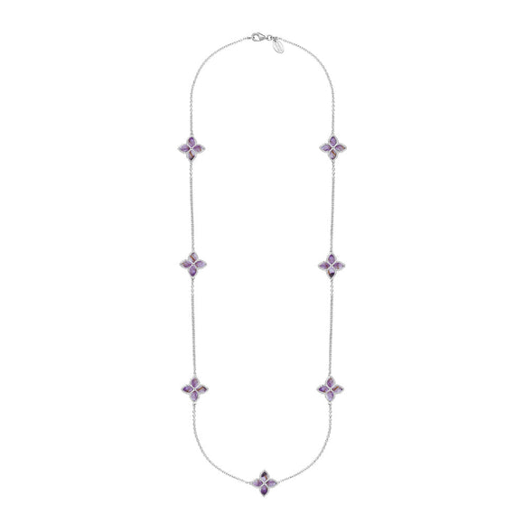 Sterling Silver Blue John Eden Long Marquise Flower Necklace