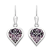 Sterling Silver Blue John Flore Filigree Heart Drop Earrings. E2588.