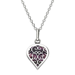 Sterling Silver Blue John Flore Filigree Small Heart Necklace. P3629.