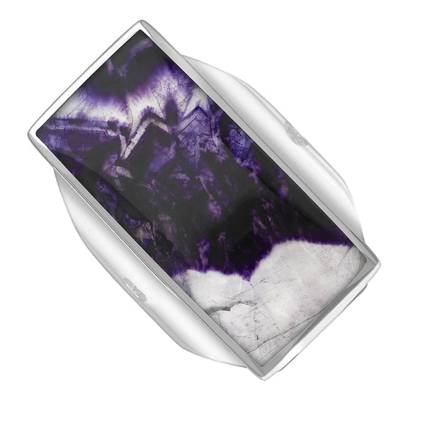 Sterling Silver Blue John Hallmark Large Oblong Ring. R064_FH.