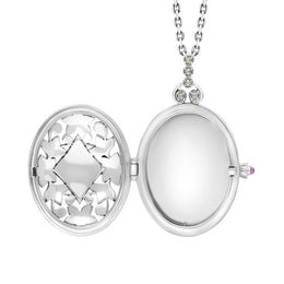 Sterling Silver Blue John Marcasite Large Oval Flower Edge Locket Necklace