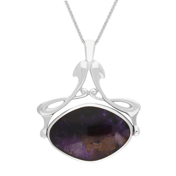 Sterling Silver Whitby Jet Blue John Bell Diamond Swivel Fob Necklace, P113_10.