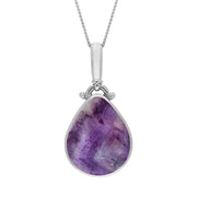 Sterling Silver Blue John Mother of Pearl Double Sided Pear Fob Necklace, P056.