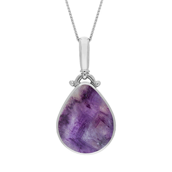 Sterling Silver Blue John Mother of Pearl Double Sided Pear Fob Necklace, P056.