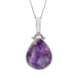 Sterling Silver Blue John Mother of Pearl Double Sided Pear Fob Necklace, P056.