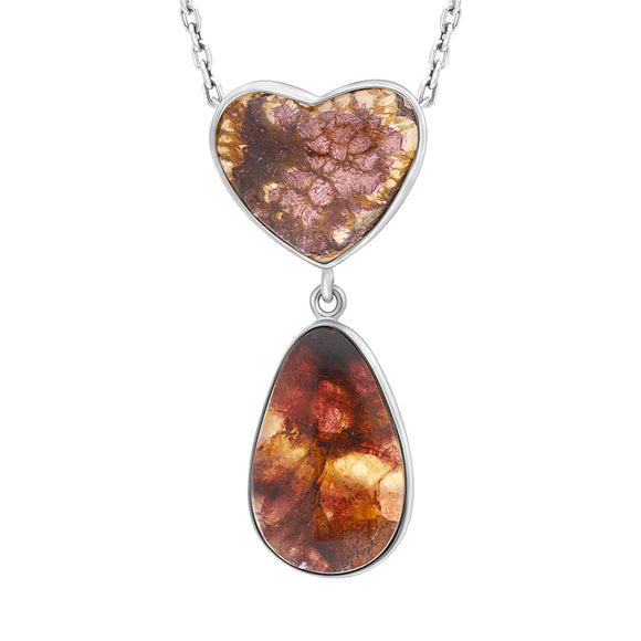 Sterling Silver Blue John Two Stone Heart Drop Necklace, PUNQ0008437