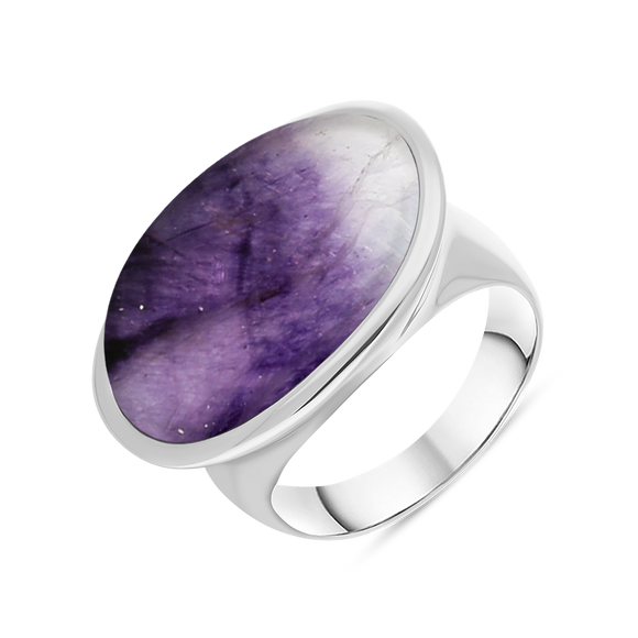 Sterling Silver Blue John Wide Oval Chunky Ring, R840.