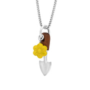 Sterling Silver House & Garden Yellow Flower Wooden Handle Garden Trowel Pendant