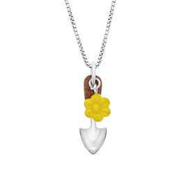 Sterling Silver Chatsworth Garden Yellow Flower Wooden Handle Garden Trowel Pendant, P3663