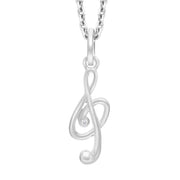 Sterling Silver Cubic Zirconia Treble Clef Necklace D P2631