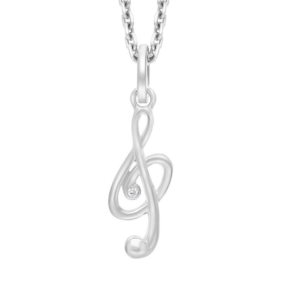 Sterling Silver Cubic Zirconia Treble Clef Necklace D P2631