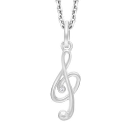 Sterling Silver Cubic Zirconia Treble Clef Necklace D P2631