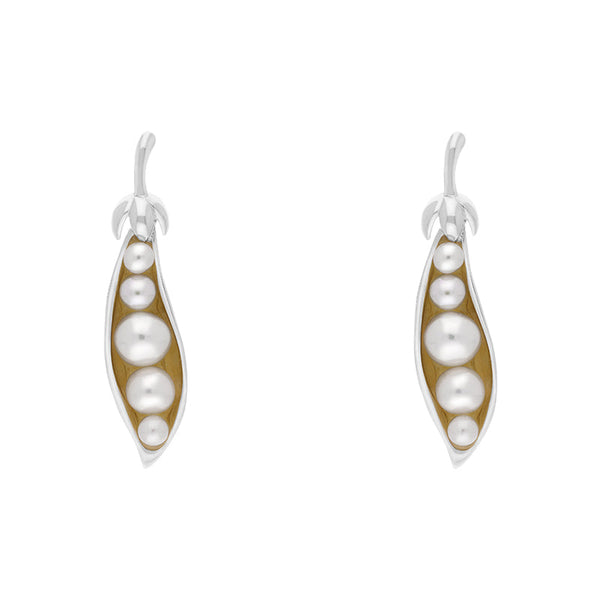 Sterling Silver Freshwater Pearl Chatsworth Garden Peapod Drop Earrings, E2589