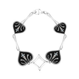 Sterling Silver Freshwater Pearl Whitby Jet Victoriana Hearts Bracelet, B874