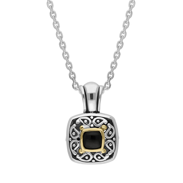 Sterling Silver Whitby Jet Ornate Square Necklace D GAL0440
