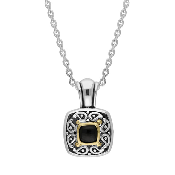 Sterling Silver Whitby Jet Ornate Square Necklace D GAL0440