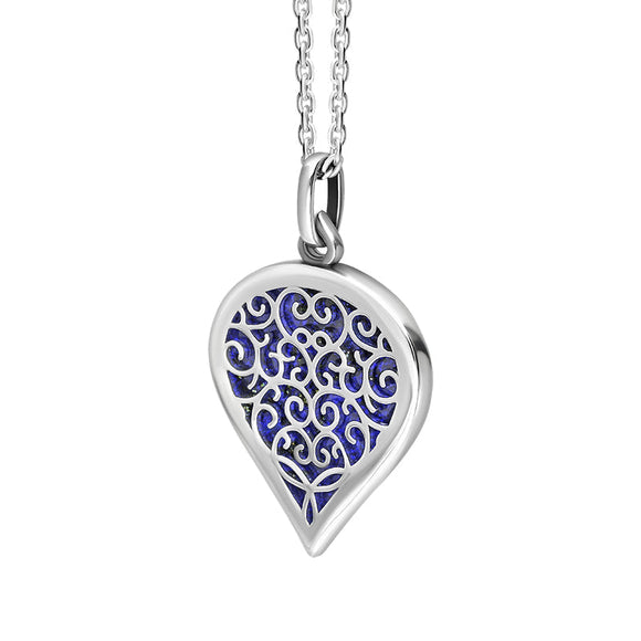 Sterling Silver Lapis Lazuli Flore Filigree Medium Heart Necklace. P3630._2