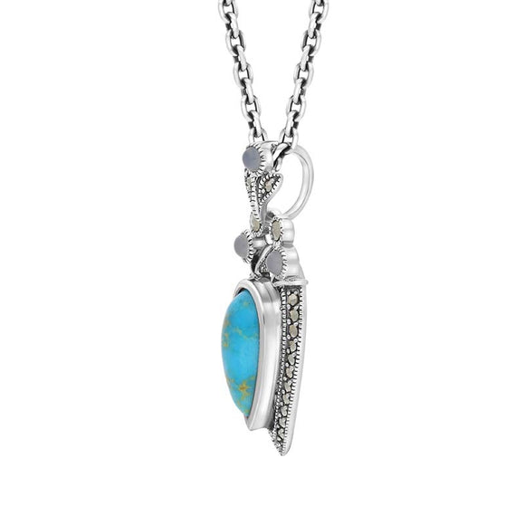 Sterling Silver Turquoise Moonstone Marcasite Pear Shaped Necklace