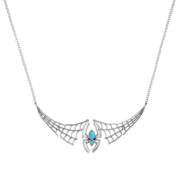 Sterling Silver Turquoise Spider Extended Web Necklace N987