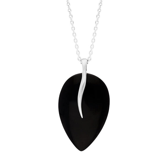Sterling Silver Whitby Jet Leaf Necklace, P1882