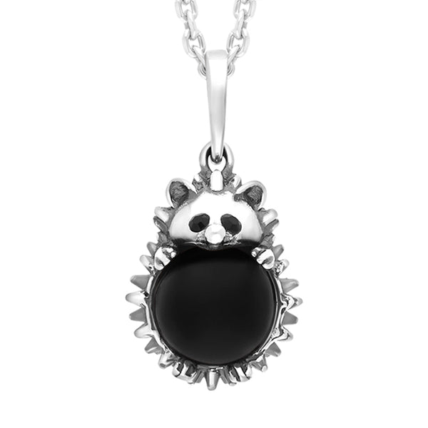 Sterling Silver Whitby Jet Large Hedgehog Necklace p3544