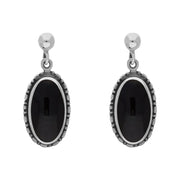 Sterling Silver Whitby Jet Oval Drop Earrings E012